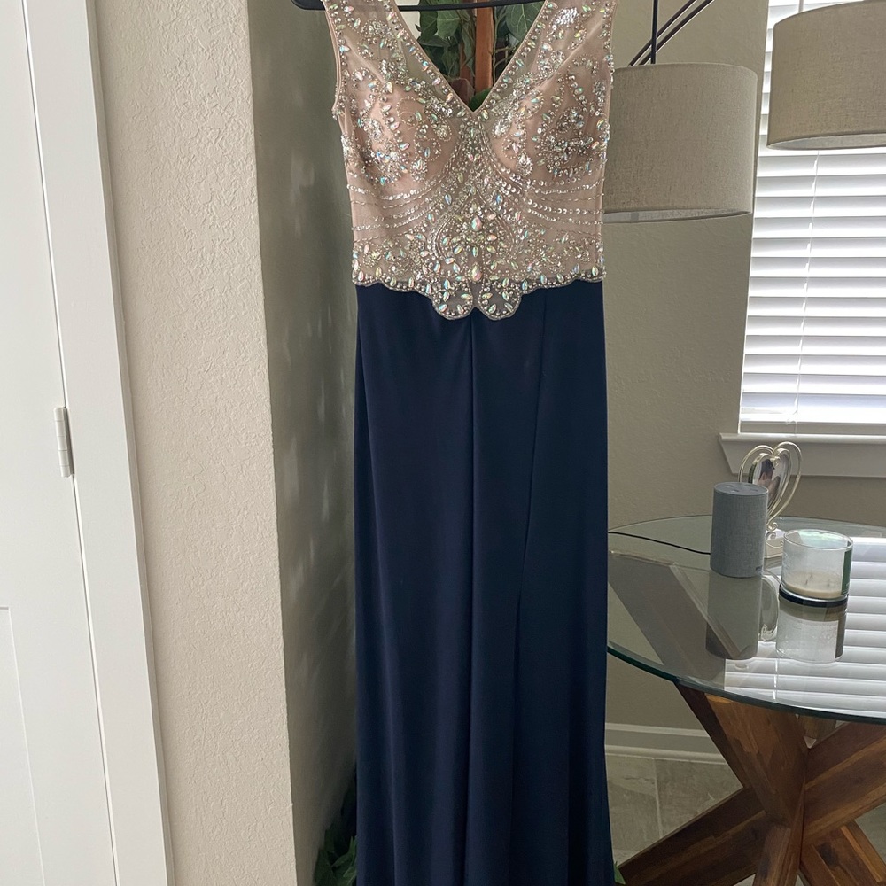 Camille La Vie Formal Beaded Navy Dress